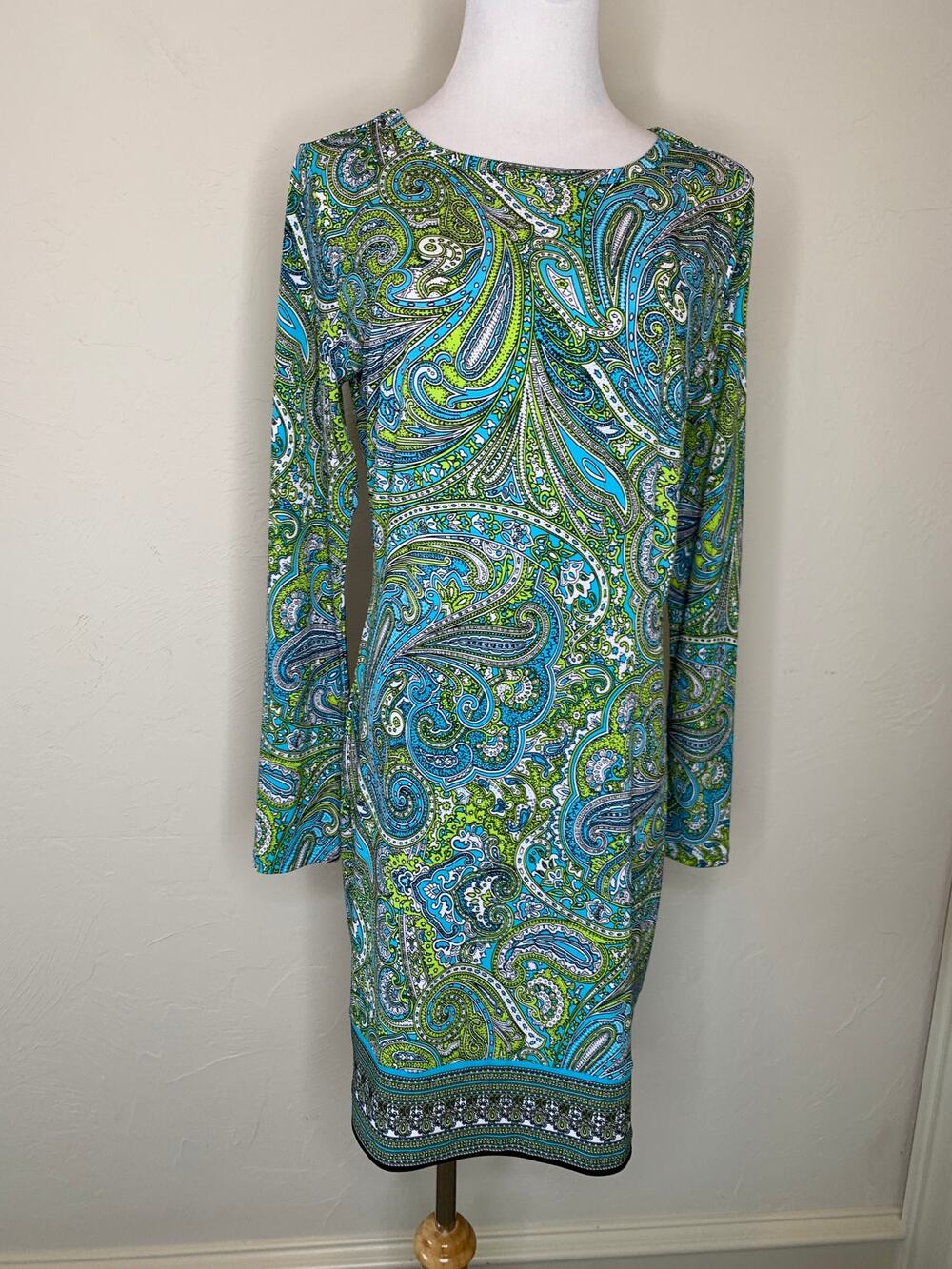 Michael Michael Kors Peacock Paisley Shift Dress Stretch Sz Small